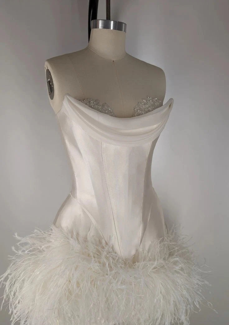 Elegant Satin Tube Top Feather Edge Bodycon 19th Birthday Homecoming Dress LTP82584