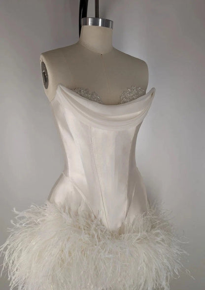 Elegant Satin Tube Top Feather Edge Bodycon 19th Birthday Homecoming Dress LTP82584
