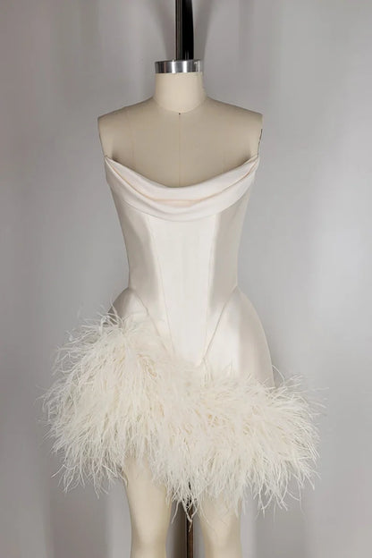 Elegant Satin Tube Top Feather Edge Bodycon 19th Birthday Homecoming Dress LTP82584