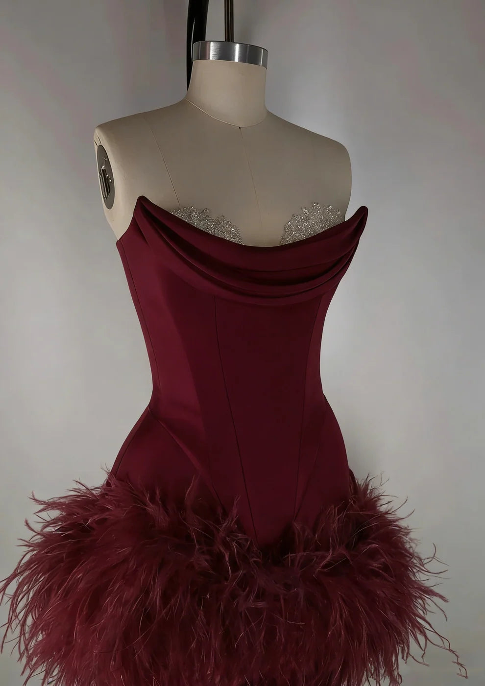 Elegant Satin Tube Top Feather Edge Bodycon 19th Birthday Homecoming Dress LTP82584