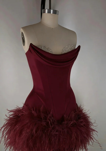 Elegant Satin Tube Top Feather Edge Bodycon 19th Birthday Homecoming Dress LTP82584