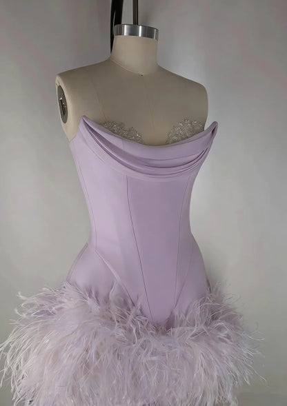 Elegant Satin Tube Top Feather Edge Bodycon 19th Birthday Homecoming Dress LTP82584