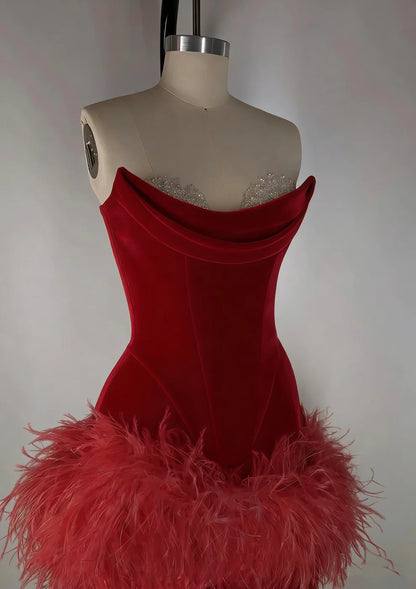 Elegant Satin Tube Top Feather Edge Bodycon 19th Birthday Homecoming Dress LTP82584