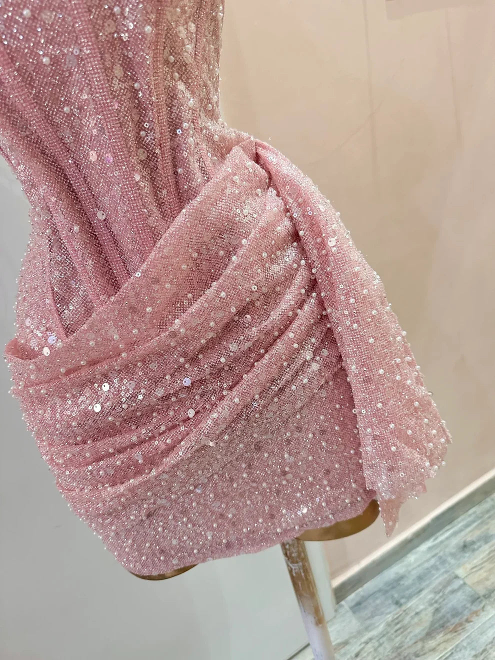 Cute Pink Sleeveless Sequined Slim Fit Hip 17th Birthday Homecoming Dress LTP82587