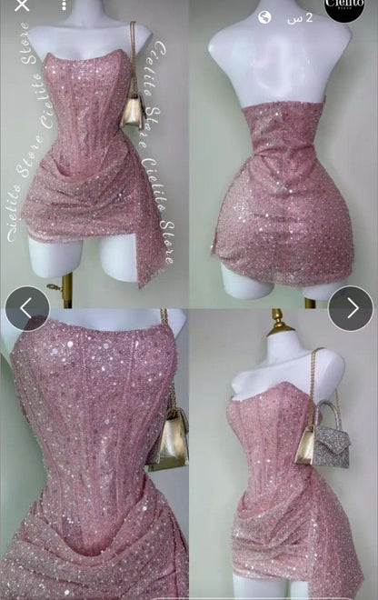 Cute Pink Sleeveless Sequined Slim Fit Hip 17th Birthday Homecoming Dress LTP82587