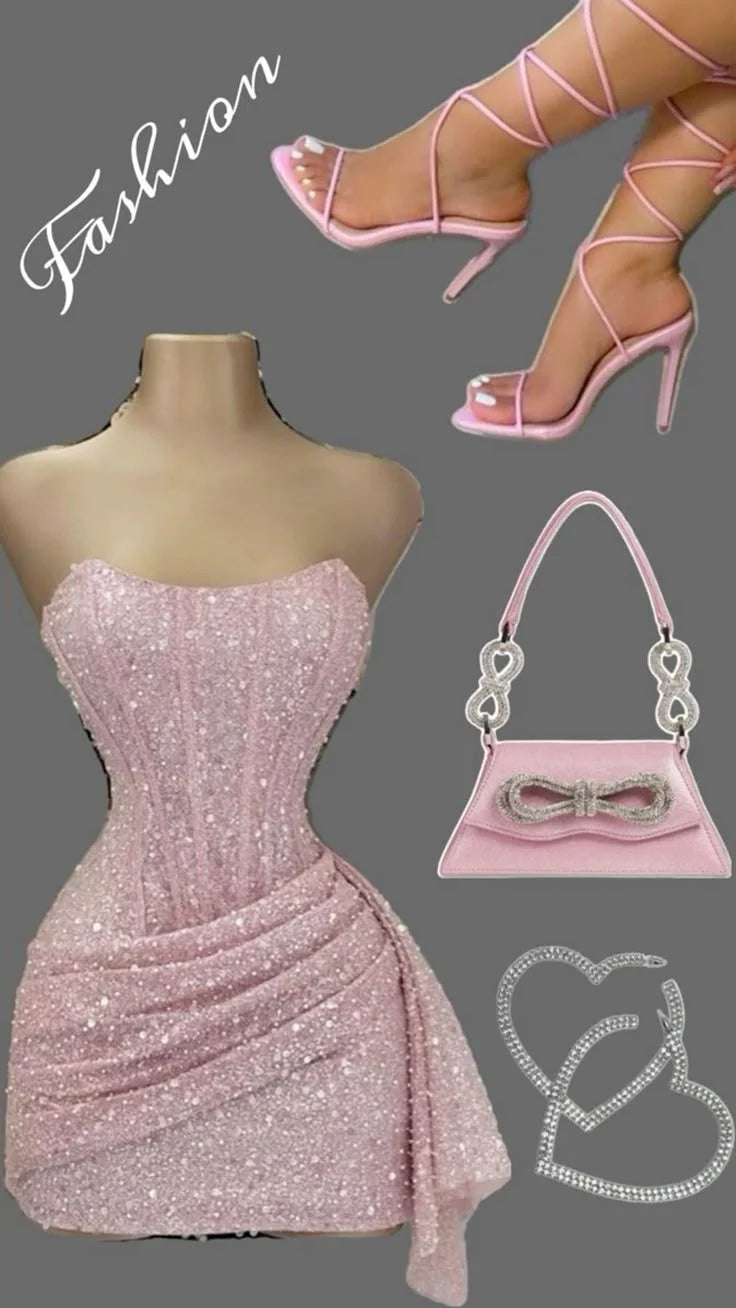 Cute Pink Sleeveless Sequined Slim Fit Hip 17th Birthday Homecoming Dress LTP82587