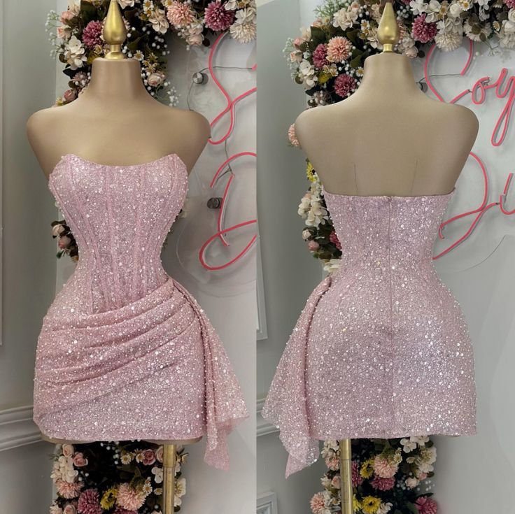 Cute Pink Sleeveless Sequined Slim Fit Hip 17th Birthday Homecoming Dress LTP82587