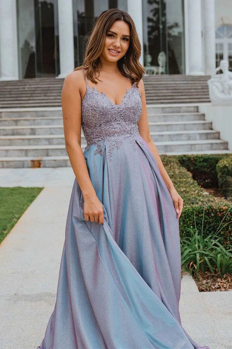 Glitter Spaghetti Straps A-Line Prom Dress