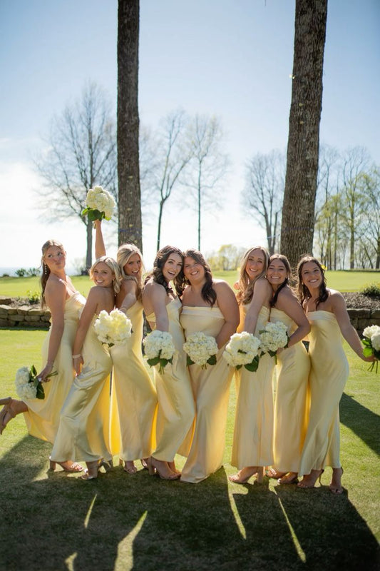 Pastel Yellow Bridesmaid Dresses, Strapless Mermaid Bridesmaid Dress, LTP3287