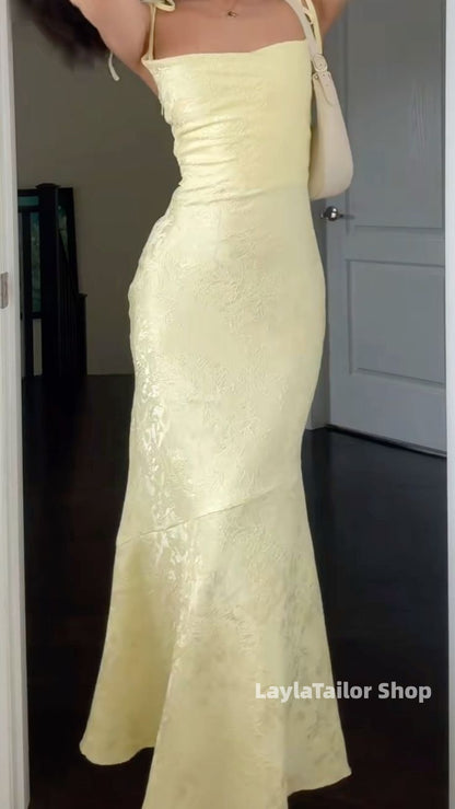 Pastel Yellow Floral Sheath Long Prom Formal Dress,LTP3619