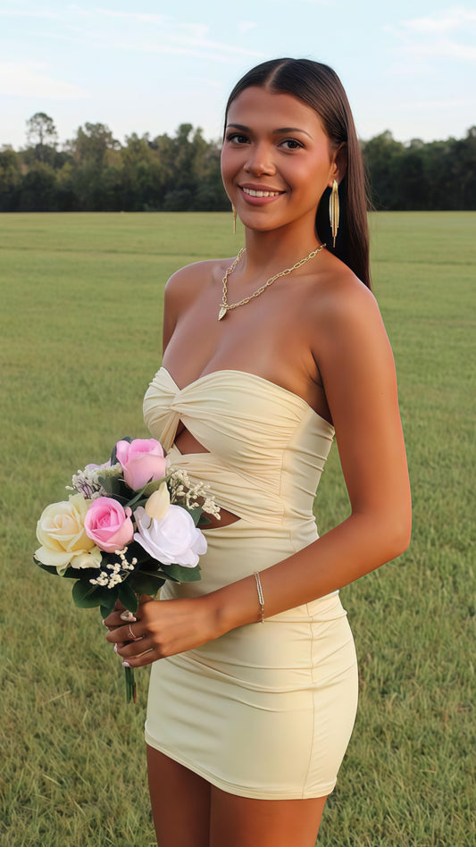 Pastel Yellow Homecoming Dress, Sweetheart Mini Party Dress, Back To School Dress,LTP3706