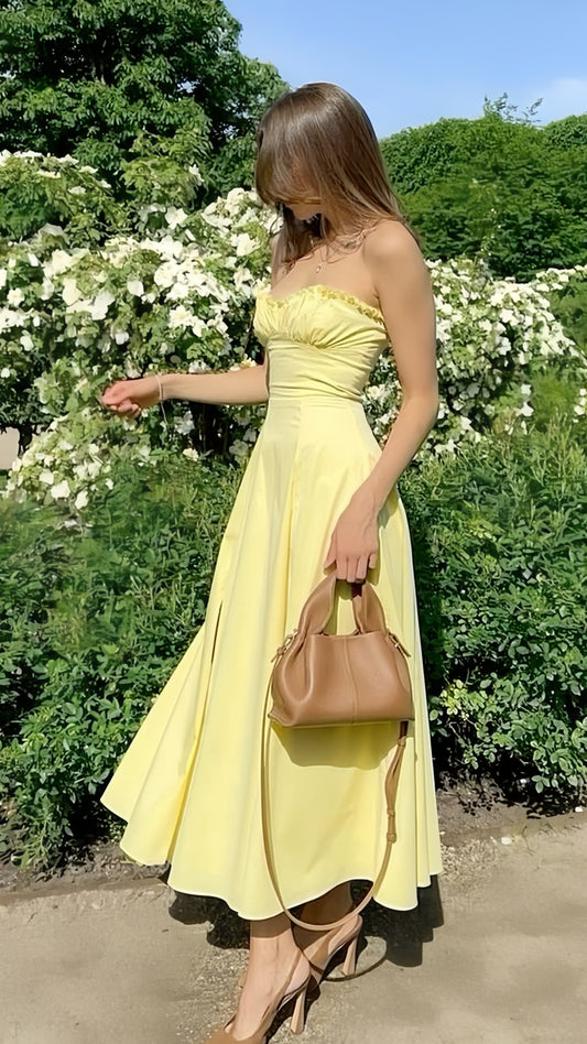 Pastel Yellow Sleeveless Prom Formal Gown Evening Party Dress, LTP3445