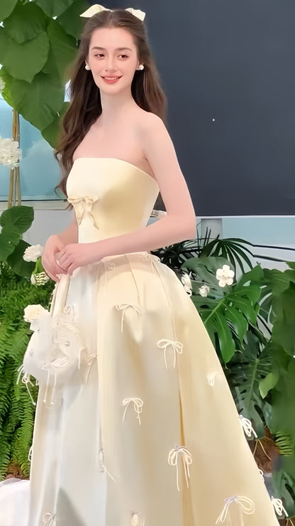 Pastel Yellow Strapless Prom Dresses Sleeveless Long Party Formal Dress,LTP3920