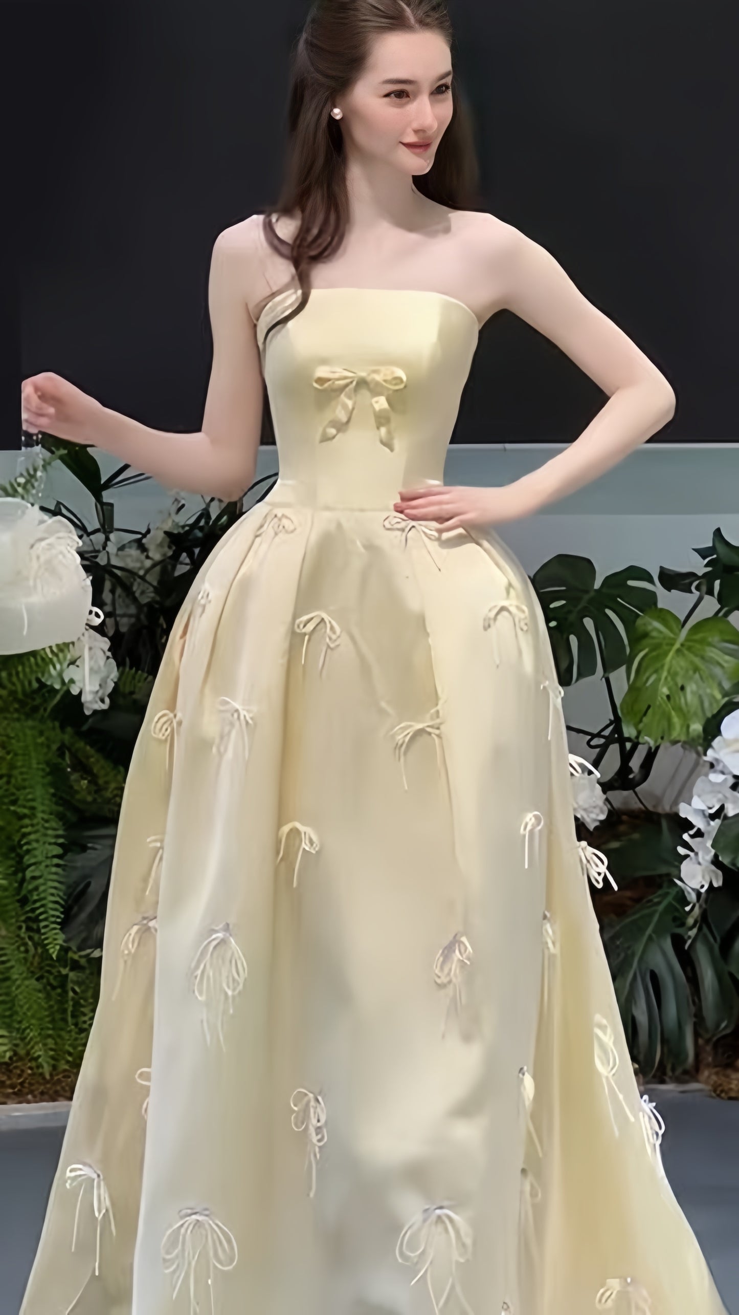 Pastel Yellow Strapless Prom Dresses Sleeveless Long Party Formal Dress,LTP3920