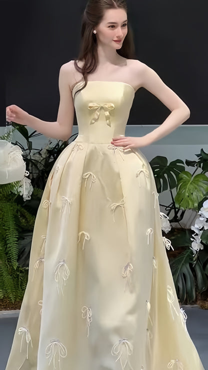 Pastel Yellow Strapless Prom Dresses Sleeveless Long Party Formal Dress,LTP3920