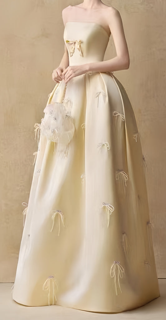 Pastel Yellow Strapless Prom Dresses Sleeveless Long Party Formal Dress,LTP3920