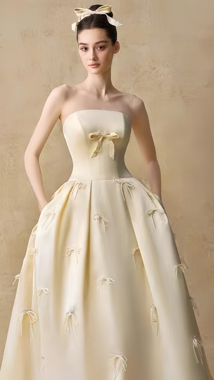 Pastel Yellow Strapless Prom Dresses Sleeveless Long Party Formal Dress,LTP3920