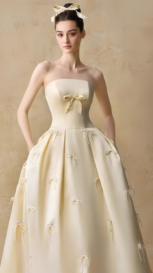 Pastel Yellow Strapless Prom Dresses Sleeveless Long Party Formal Dress,LTP3920