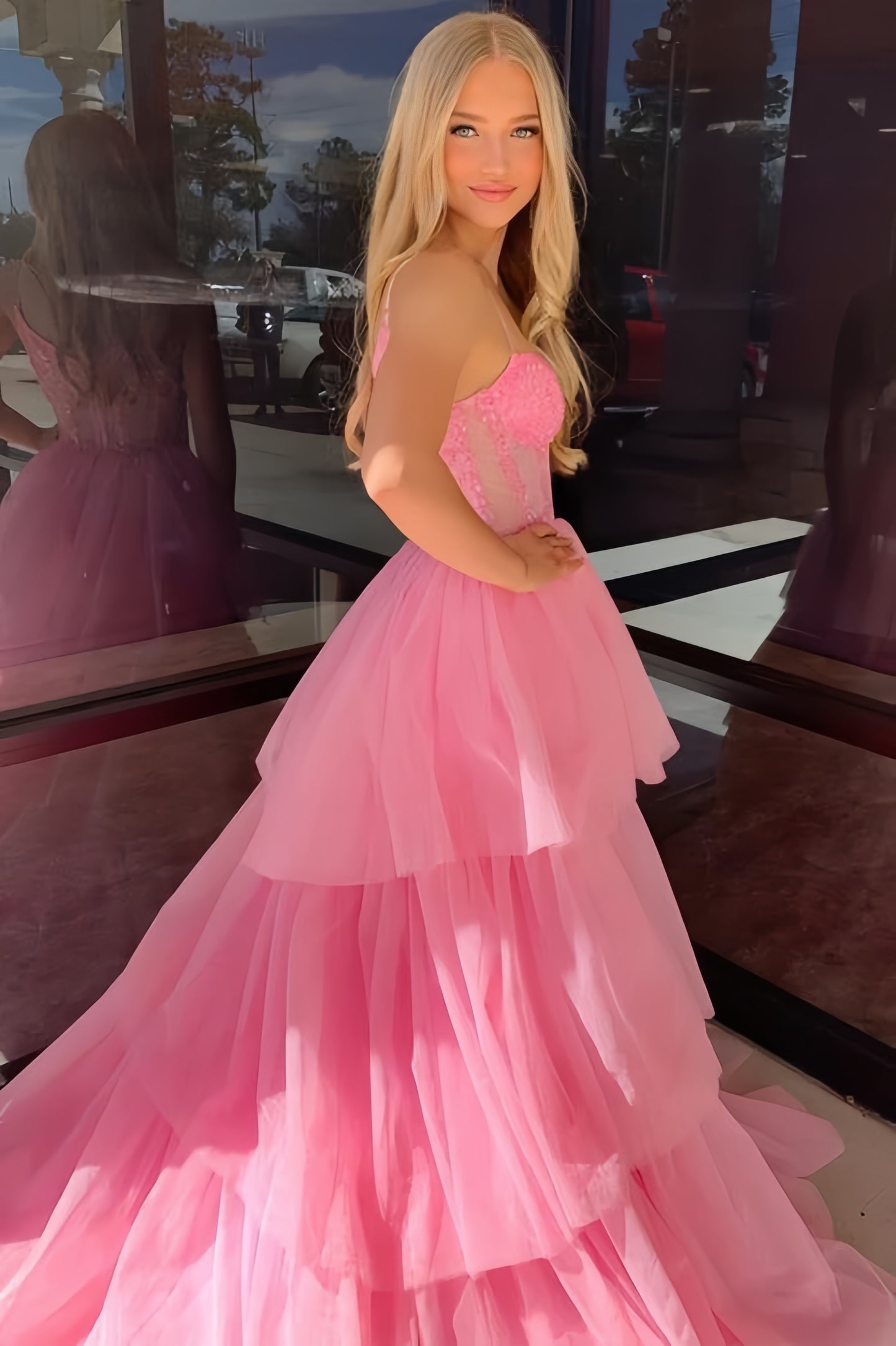 Pink Applique Long Evening Prom Dress, Sleeveless Formal Party Dresses, LTP3434