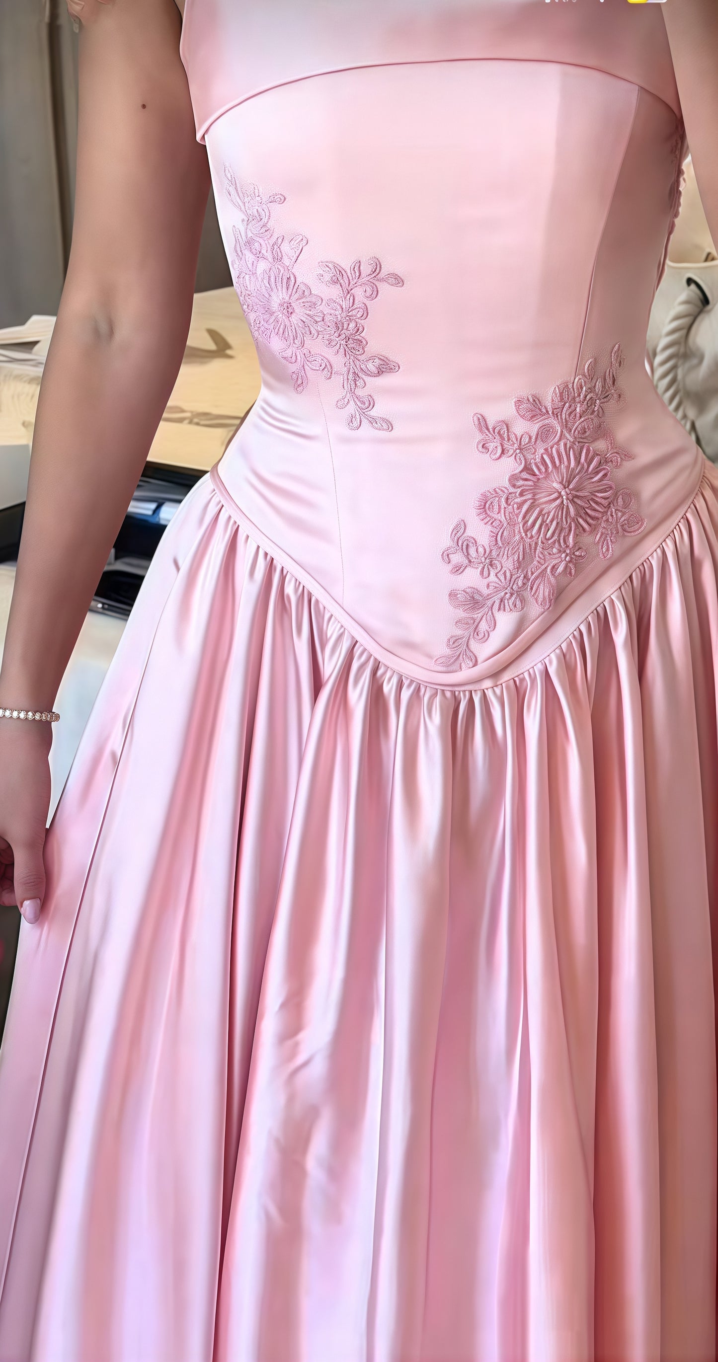 Pink Appliques Evening Dresses, A-Line Satin Prom Dresses,LTP3566