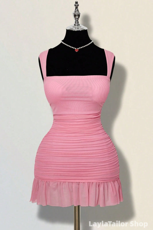 Pink Bodycon Homecoming Dress Cocktail Party Gown LTP82731