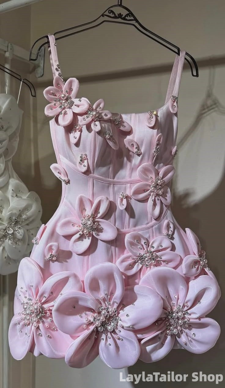 Pink Floral Beaded Short Homecoming Dresses LTP82656