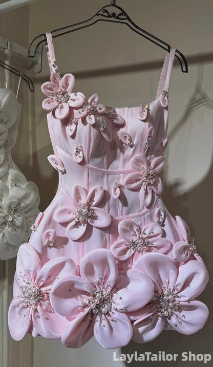 Pink Floral Beaded Short Homecoming Dresses LTP82656