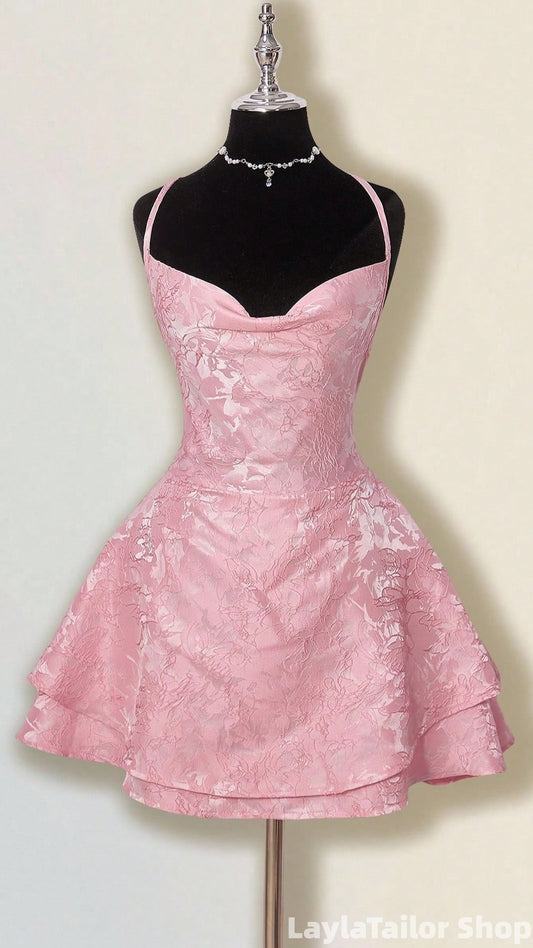 Pink Floral Print Mini Homecoming Dresses LTP82728
