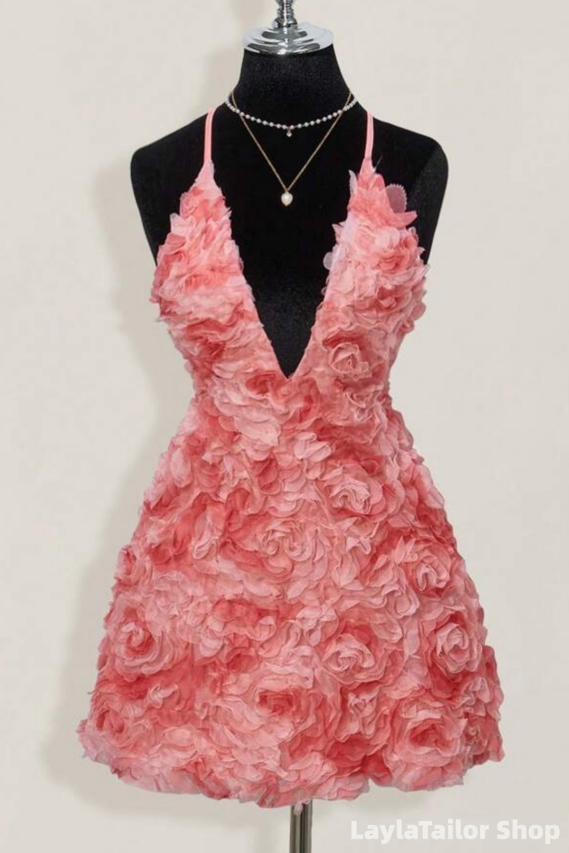 Pink Floral V-Neck Bodycon Homecoming Dresses, Back To School Dress LTP82742