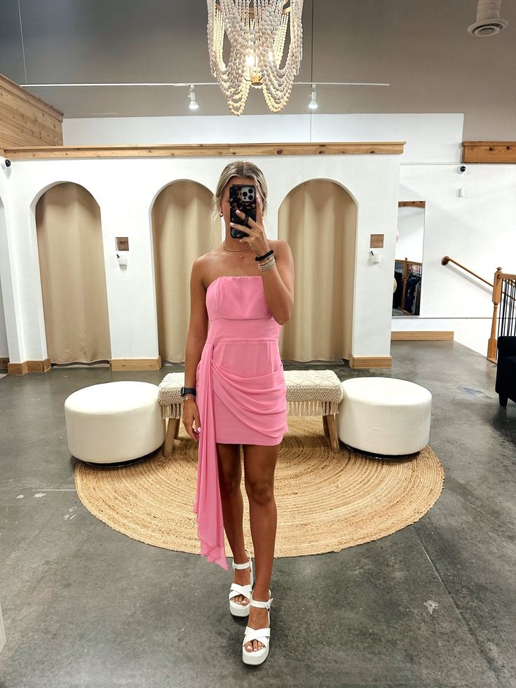 Pink Homecoming Dresses Strapless Mini Party Dress, LTP3089