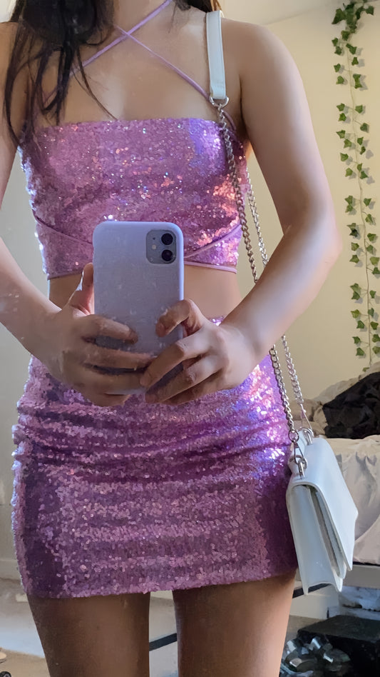 Pink Sequin Homecoming Dresses, Two Pieces Bodycon Homecoming Dress, Mini Hoco Party Dresses,LTP3866