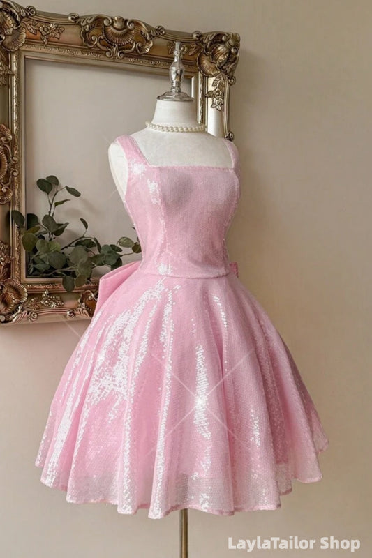 Pink Sequined A-Line Homecoming Dress, Short Party Dresses LTP82746