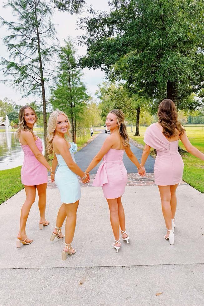 Pink/Sky Blue Homecoming Dress 3D Floral Short Hoco Dress, LTP3762