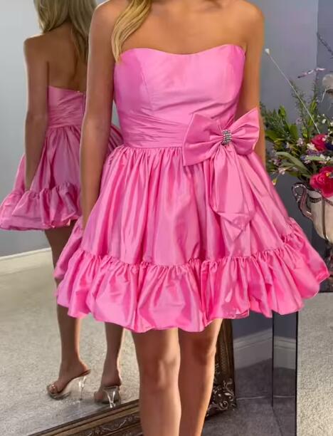 Pink Strapless A-Line Homecoming Dresses With Bowknot, LTP3196