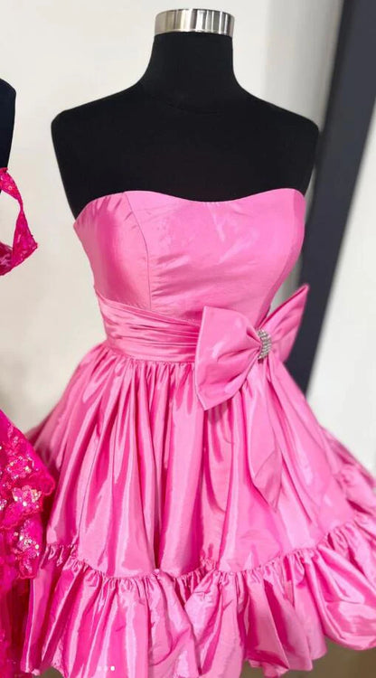 Pink Strapless A-Line Homecoming Dresses With Bowknot, LTP3196