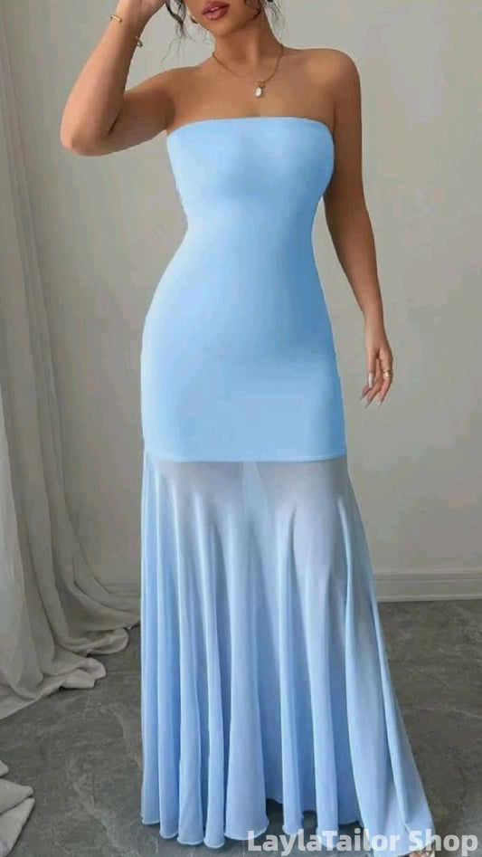 Pink Strapless Mermaid Chiffon Long Prom Dresses LTP82732