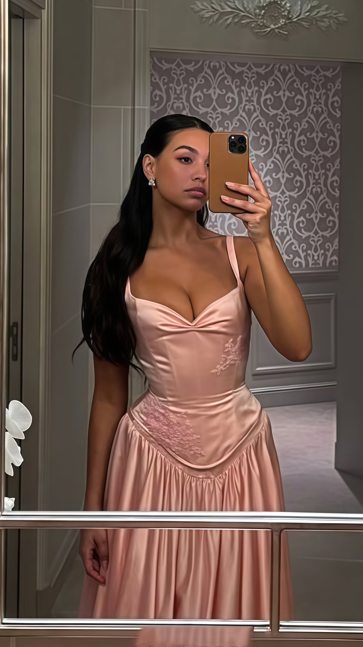 Pink Appliques Evening Dresses, A-Line Satin Prom Dresses,LTP3566