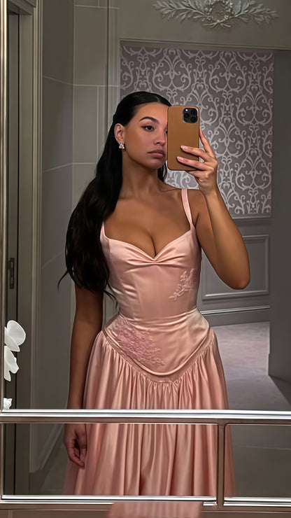 Pink Appliques Evening Dresses, A-Line Satin Prom Dresses,LTP3566