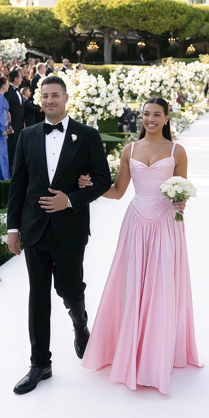 Pink Appliques Evening Dresses, A-Line Satin Prom Dresses,LTP3566