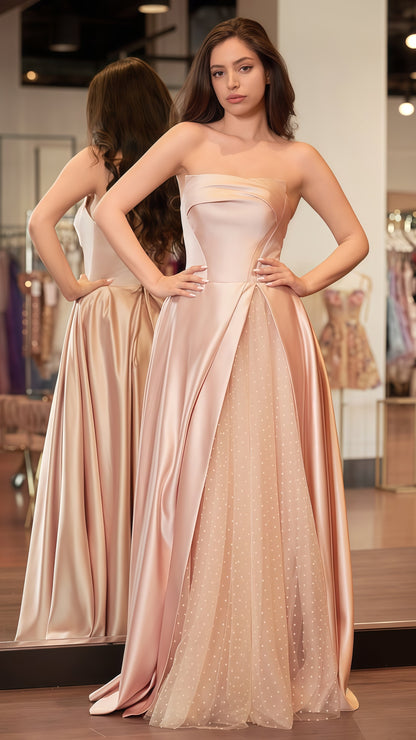 Pink Strapless A-Line Prom Dress With Dots Tulle Party Dresses, LTP3464