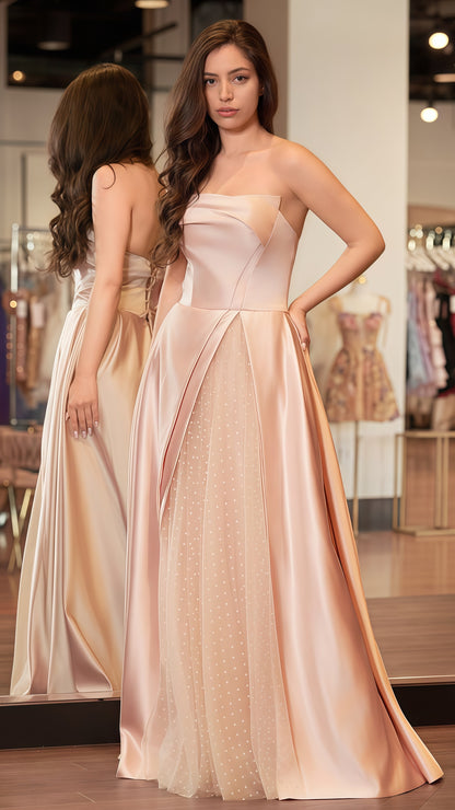Pink Strapless A-Line Prom Dress With Dots Tulle Party Dresses, LTP3464