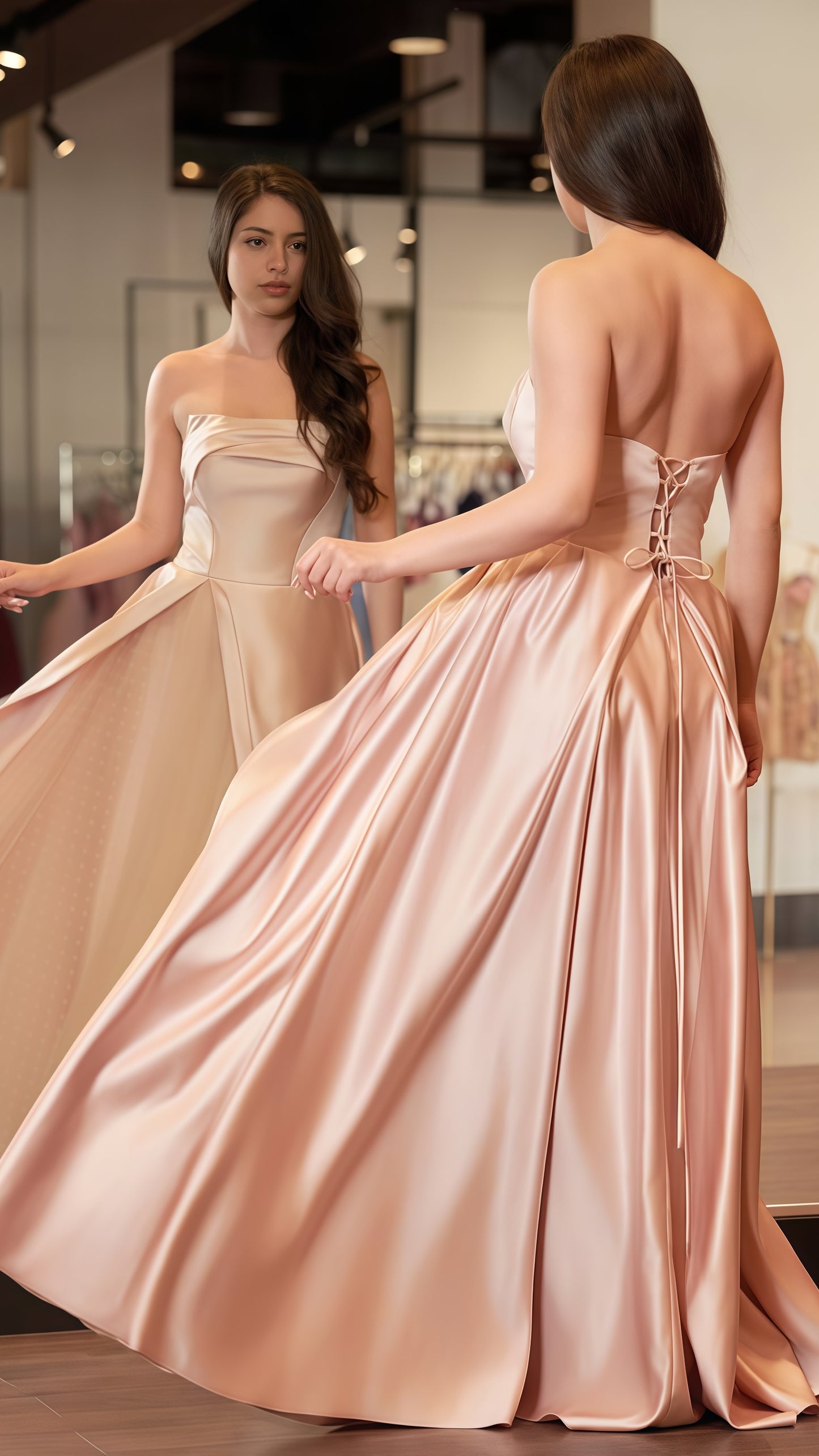 Pink Strapless A-Line Prom Dress With Dots Tulle Party Dresses, LTP3464