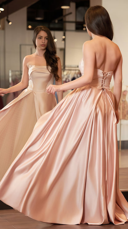 Pink Strapless A-Line Prom Dress With Dots Tulle Party Dresses, LTP3464