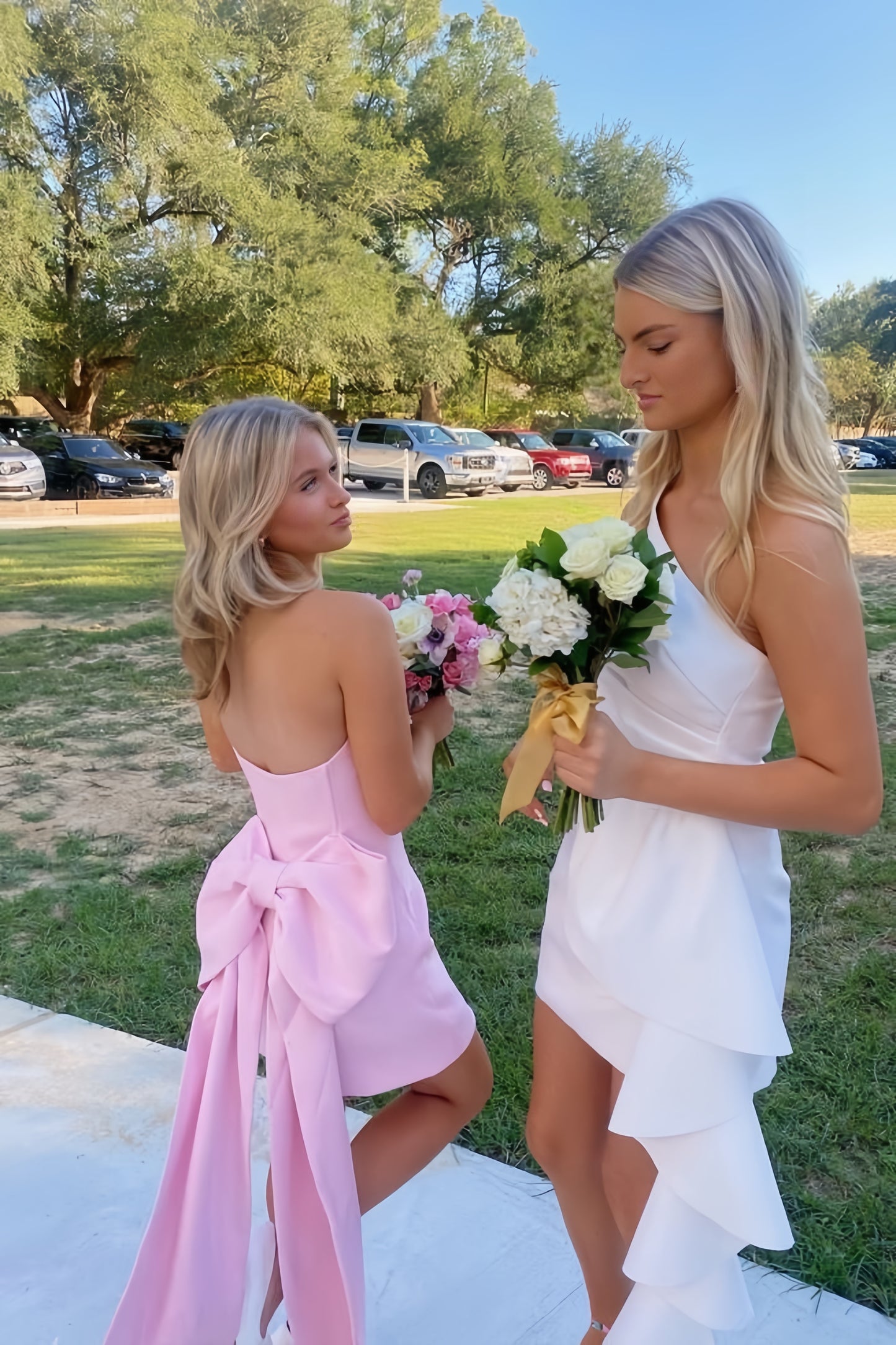 Pink Strapless Short Homecoming Dresses With Bowknot, LTP3385