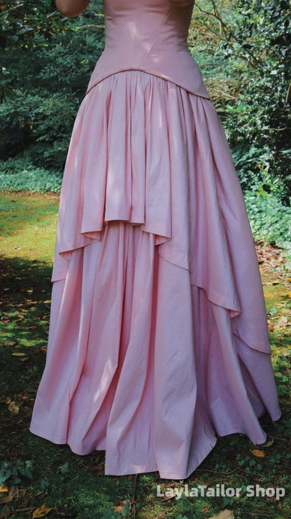 Pink Sweetheart Drop Waist Ruffle Formal Prom Dresses