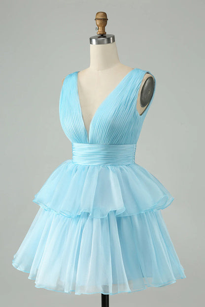 Pink V-Neck Homecoming Dress Chiffon V-Neck School Party Dress, LTP2946