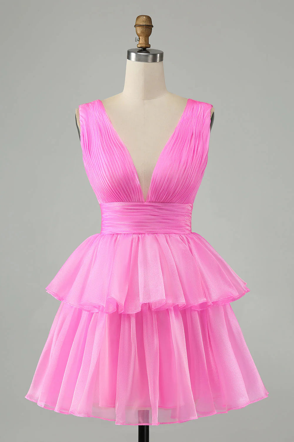 Pink V-Neck Homecoming Dress Chiffon V-Neck School Party Dress, LTP2946