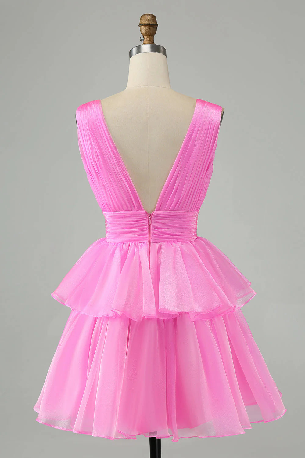 Pink V-Neck Homecoming Dress Chiffon V-Neck School Party Dress, LTP2946