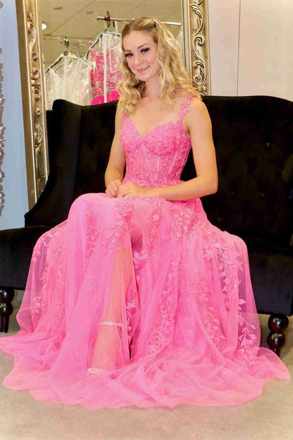 Popular Appliques Tulle A-Line Senior Prom Dress, Long Semi Formal Gown