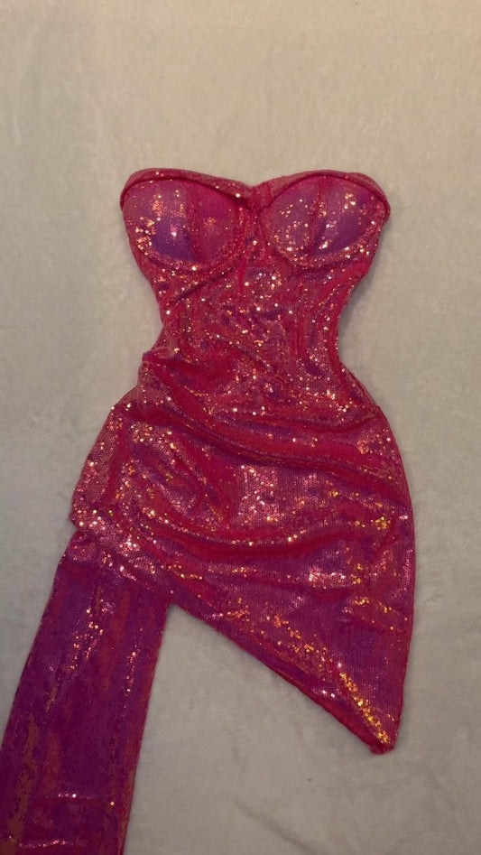 Pretty Sheath Strapless Pink Sequin Formal Homecoming Dresses 21st Birthday Outfits Graduation Dress Short Mini Cocktail Dresses